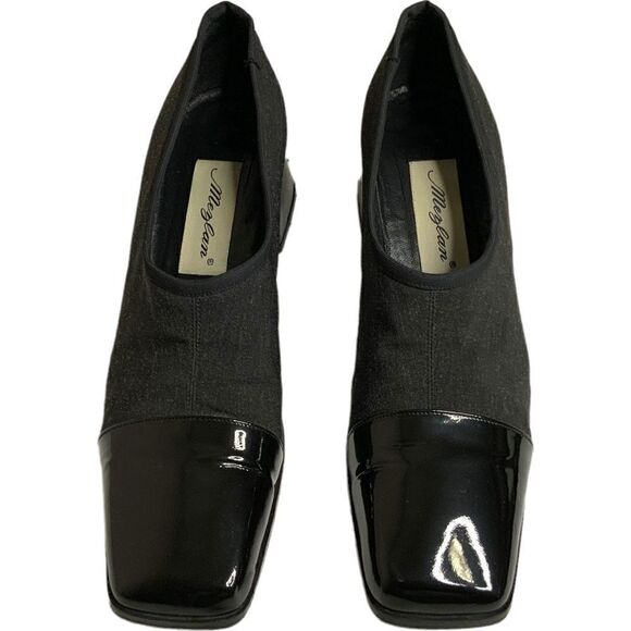 MEZLAN black genuine leather block heel pumps fabric sock sz 9N - Picture 4 of 12